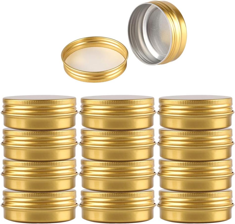 Fanwufs (Pack of 50) 60ml Empty Gold Aluminum Tins Cans Jars Pot Travel Container - Screw Lid Round Bottle for Lip Balm Salve Nail Art Cosmetic DIY Candle Craft Jewelry Sorting Storage Anti-Leakage