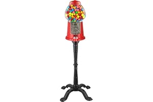 GREAT NORTHERN POPCORN COMPANY 15” Gumball Machine with Stand and Coin Bank - Bubble Gum Machine Candy Dispenser Vending Machine with Glass Globe and Metal Base - Vintage Style Gum Ball Machine by Great Northern Popcorn (Red)