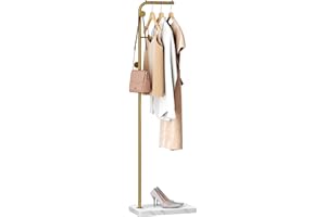 HOMEFORT Metal Coat Rack, Modern Coat Tree with 3 Hooks, L Shaped Coat Hanger Stand, Freestanding Coat Rack for Entryway and Corner, Gold