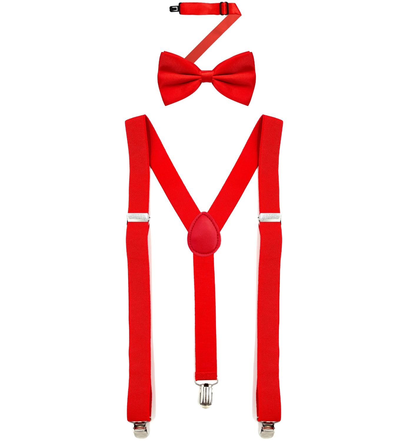 Photo 1 of 2 pcs sMDSTYLE Suspenders for Men Women Boys - Adjustable Y-Back (Red Suspenders & Bow Tie)
