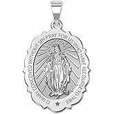 PicturesOnGold.com Miraculous Medal Scalloped Oval - 3/4 Inch X 1 Inch- Sterling Silver