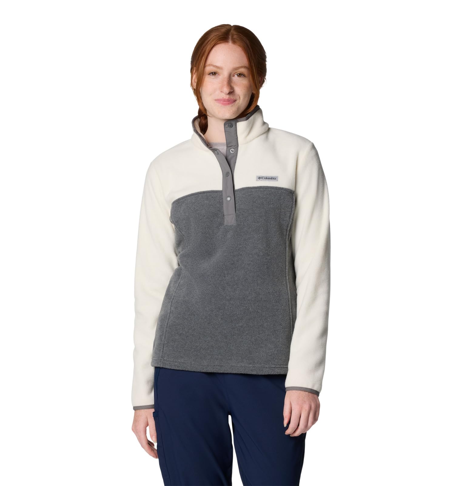Columbia Womens Benton Springs Half Snap II Pull Over Fleece Jacket, City Grey Heather/Chalk, 2X Image