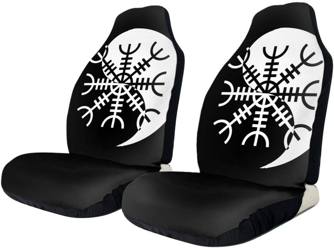 BYKLddljian Viking and Norse Symbols and Meanings Yin Yang Universal 3D Printing Car Seat Cover Elastic Polyester Fabric Front Seat Covers Black for Cars SUV Truck