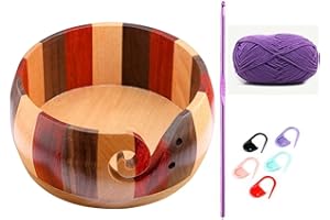 MATA LEON Wooden Knitting Bowl Handmade Needle and Thread Yarn Ball Storage Bowl Craft Knitting,Wool Knitting Storage Bowl for Knitting and Crochet (Varnish Wood)