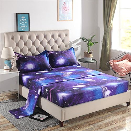 Juwenin Home,Galaxy 3D Printing Bed Sheet Bedding Set, 100% Soft Microfiber Fitted Sheet (XK007, King)