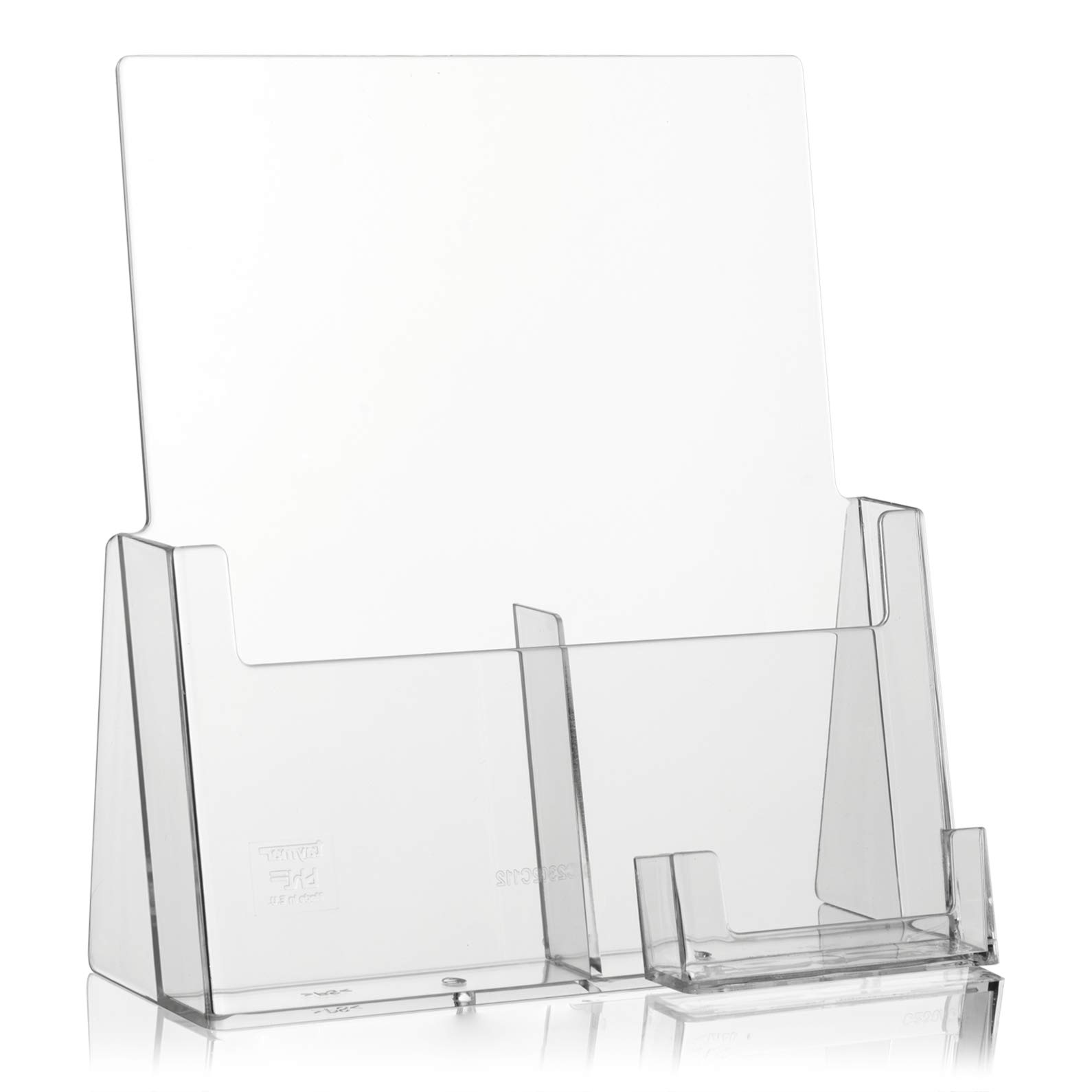 VITAdisplays Brochure Stand for Flyer in DIN Long Format with 2 Compartments and Extra Business Card Holder/DIN Long/Visi Holder