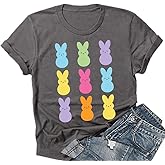 Easter Shirts for Women Happy Bunny Eggs Plaid Leopard Printed T-Shirt Short Sleeve Graphic Tee Tops