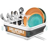 Collapsible Dish Drying Rack, Pop-Up with Drainboard, 8 Plate Capacity | Dish Strainer and Drainer, Over Sink Plate Rack, Utensil Holder, Plastic Rust-Free, Portable for RV Camping Kitchen Counter