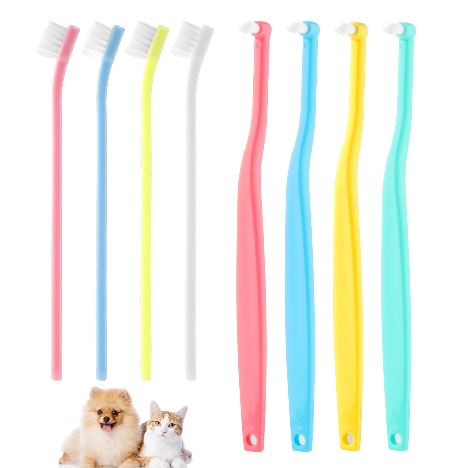 8pcs Dog & Cat Toothbrush, 2 Styles Soft Bristle Kitten Teeth Cleaning Brush Micro Head Pets Toothbrush Dental Care Supplies Accessories for Puppy Kitty Reduce Tartar Formation & Bad Breath