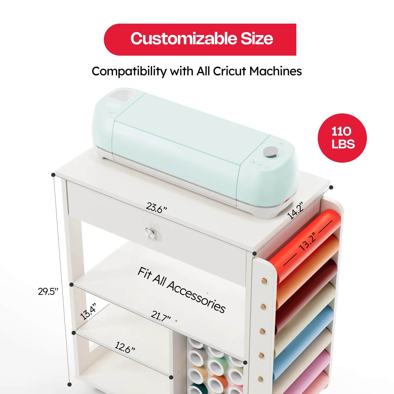 𝐂𝐫𝐚𝐟𝐢𝐭 Craft Cart Organizer Table Compatible with Cricut Rolling Organization and Storage with Vinyl Roll Holder, Crafting Cabinet Workstation Tool Accessories Holder for Craft Room (Patented)