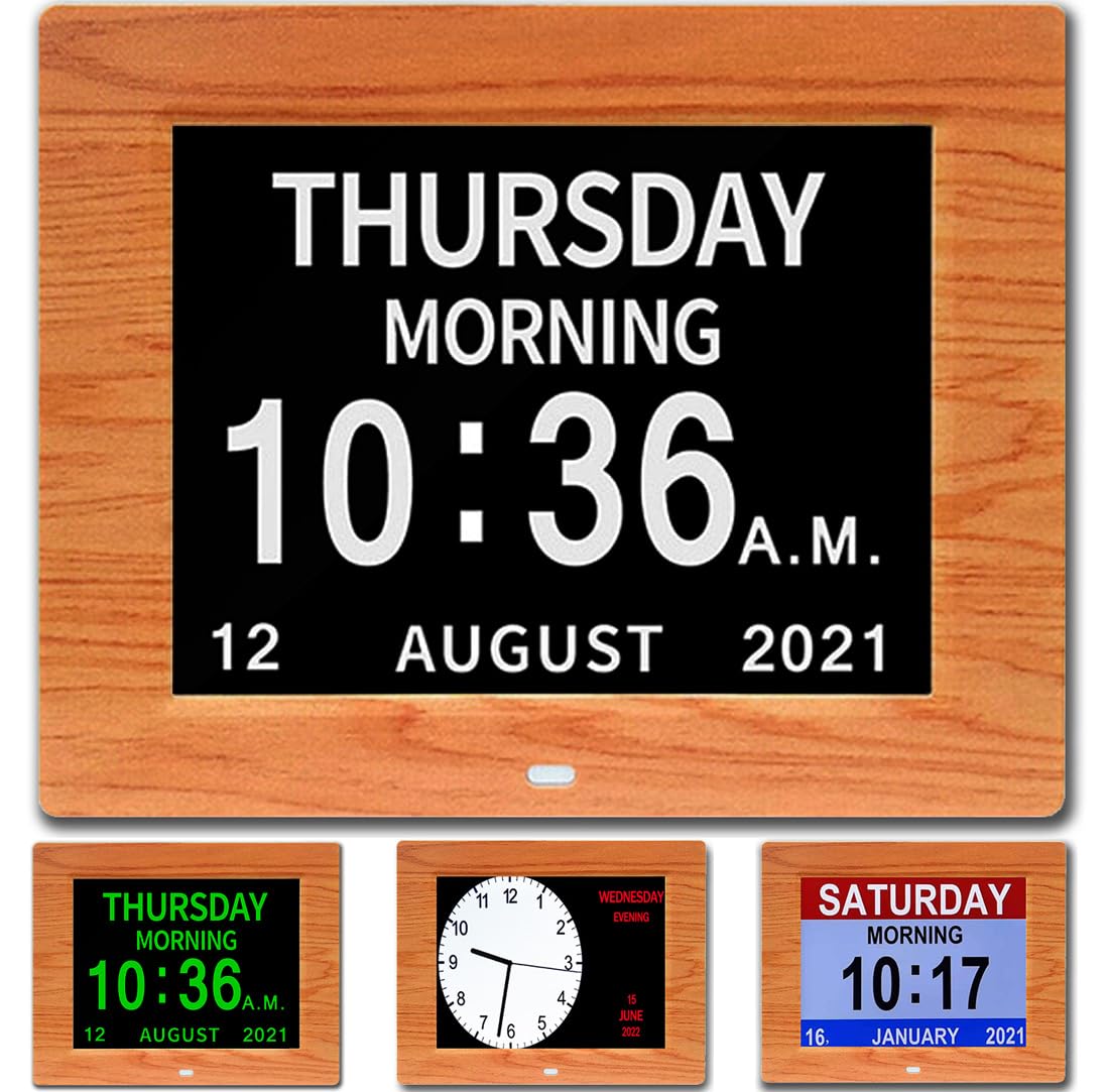 Mini Date Display CAZOKASI 3 Displays 8inch Clock with Day and Date for Elderly Extra ...
