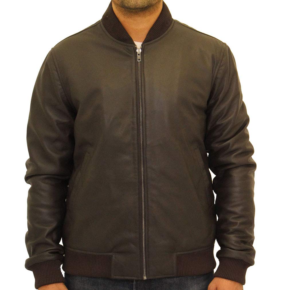 Mens Leather 70s Style Baseball Varsity Letterman Style Bomber Jacket