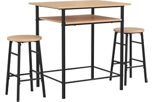 REALROOMS Jace Counter Height Kitchen 3 Piece Pub Set, Wood Finish and Metal Frame, Pub Table and 2 Stools, Natural