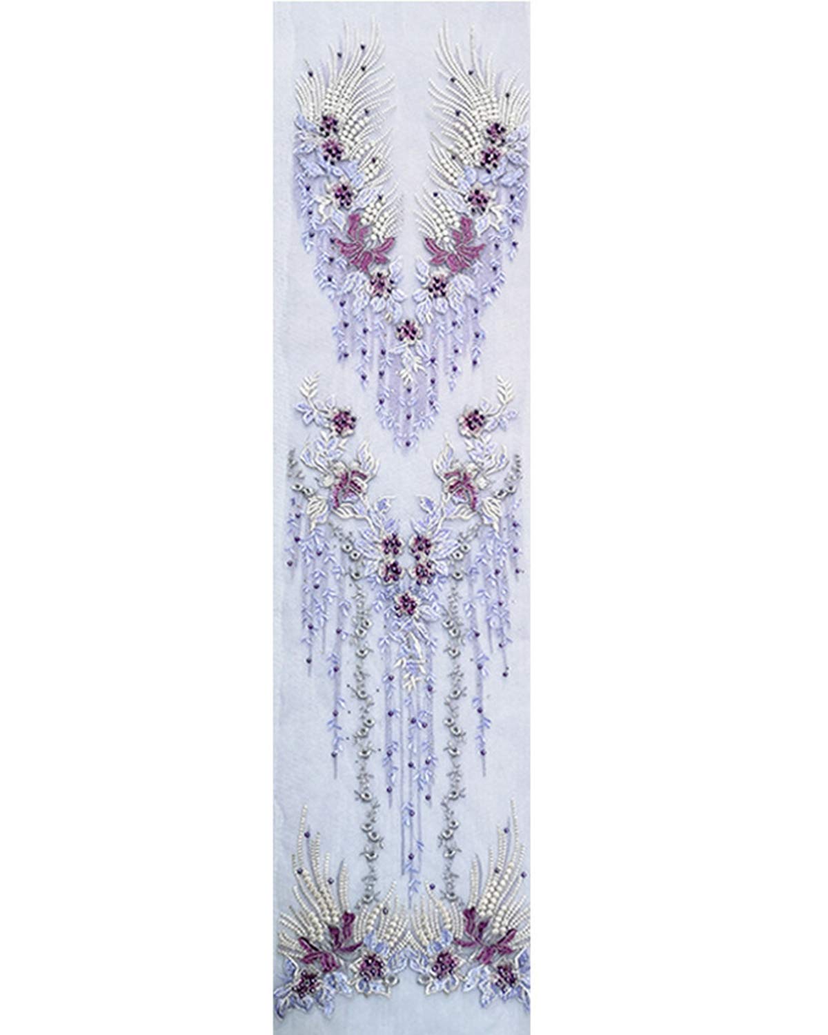 3d Lace Applique set Flower Patches applique motifs french diamante beaded applique Great for DIY Craft Sewing Costume dressmaking Bridal wedding 3 in 1 130cm*30cm A15 (Lilac)