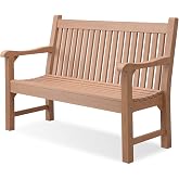 Psilvam 2-Person Outdoor Bench with 700 Lbs Weight Capacity, Teak | Poly Lumber Weatherproof Garden Bench Seating for Porch, Balcony and Park, All-Weather Patio Bench Furniture