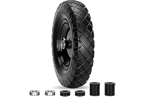 Pontuss Upgraded 16" Flat Free Wheelbarrow Wheels and Tires, 4.80/4.00-8 Solid Wheelbarrow Tires with 5/8"&3/4" Bearings,14"-16" Universal Fit Wheelbarrow Wheels for Wheelbarrows/Garden Trailer