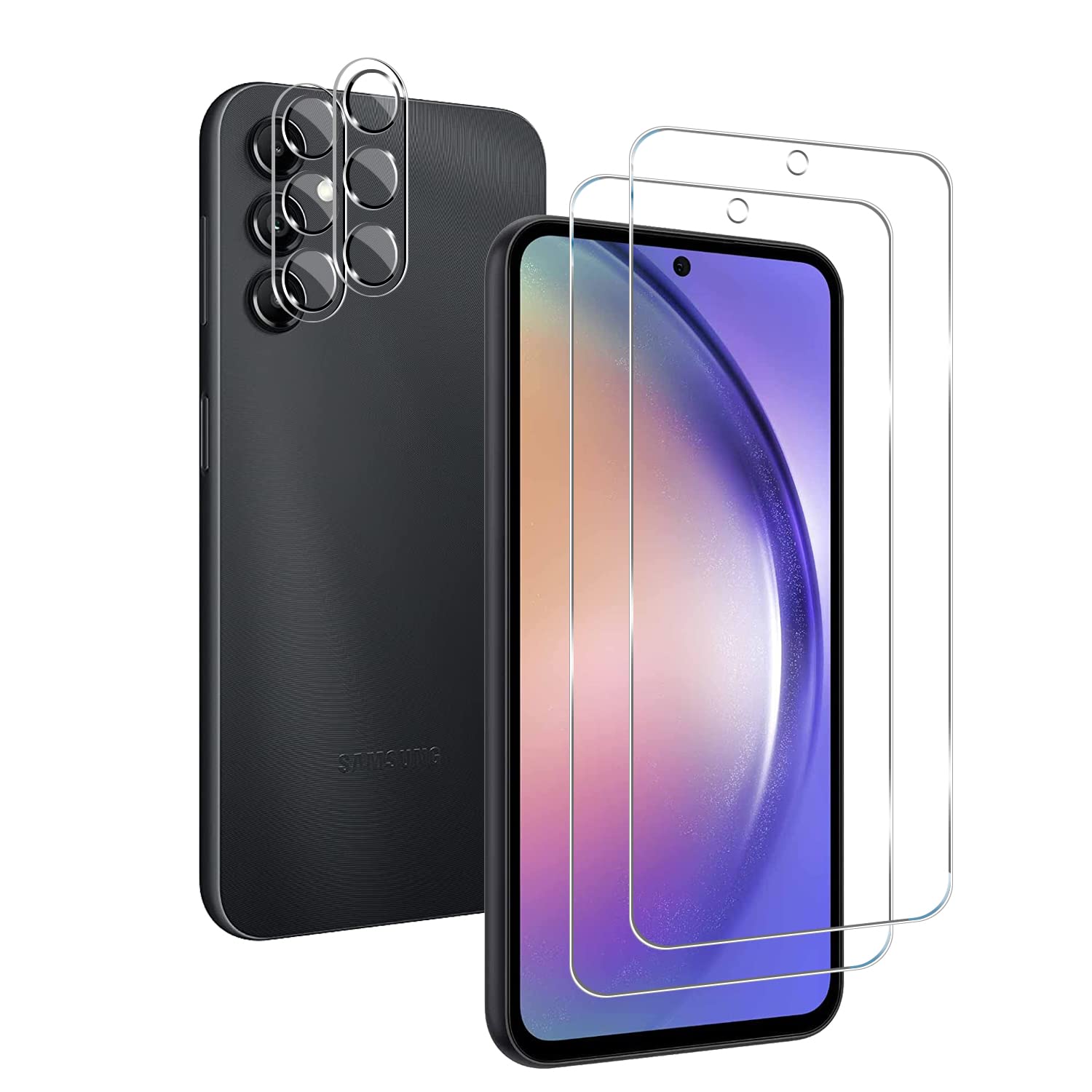 BIGFACE Galaxy A54 Tempered Glass Screen Protector + Camera Lens Protector [ 2 + 2 Pack ][Fingerprint Unlock] [Anti-Scratch] [Case Friendly] Clear HD Protective Film for Samsung Galaxy A54 5G