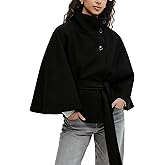 Zoziiee Womens Batwing Sleeve Poncho Pea Coats Elegant Stand Collor Capes Jacket Cloak Belted Fall Trendy Casual Outerwear