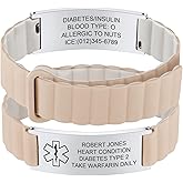 MEALGUET Comfortable Medical ID Bracelet for Men & Women - Custom Engraved Silicone Strap Comfort Fit Medical Alert Bracelets for Sports,Adjustable Waterproof Customizable Wristband for Diabetic