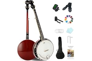 Eavnbaek 5-String 39 Inch Full Size Banjo Guitar Kit with Remo Drum Head, 24 Bracket Beginner Banjoe Set Gift with Soft Bag Tuner Strap Strings Picks Hanger for Adult Teenager Beginners, Large Size