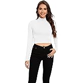 MadHeart Womens Long Sleeve Crop Tops Slim Fit Cropped Mock Neck Base Layer Shirts