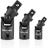WORKPRO Universal Joint Socket Adapter Set, 3-Piece, 1/4", 3/8", 1/2" Drive | Flexible U-Joint, Multi-Angle Access, CR-V Steel, Black Phosphate Finish