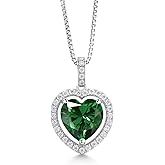 Gem Stone King 925 Sterling Silver 12MM Heart Shape Gemstone Birthstone and White Moissanite Halo Pendant Necklace for Women with 18 Inch Silver Chain