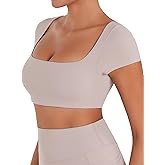 Sunzel Womens Short Sleeve Crop Top with Built in Bra Athletic Yoga T Shirt Casual Fitted Workout Gym Active Tee with Padding