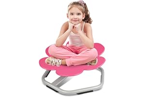 GCCSJ Spinning Chair for Autistic Kids, Sensory Spinning, Petal Sit and Spin Seat Balance Chair Indoor for Child Age 3+, Regulating Toddler’s Body Balance, Metal Base Non-Slip Rose Red