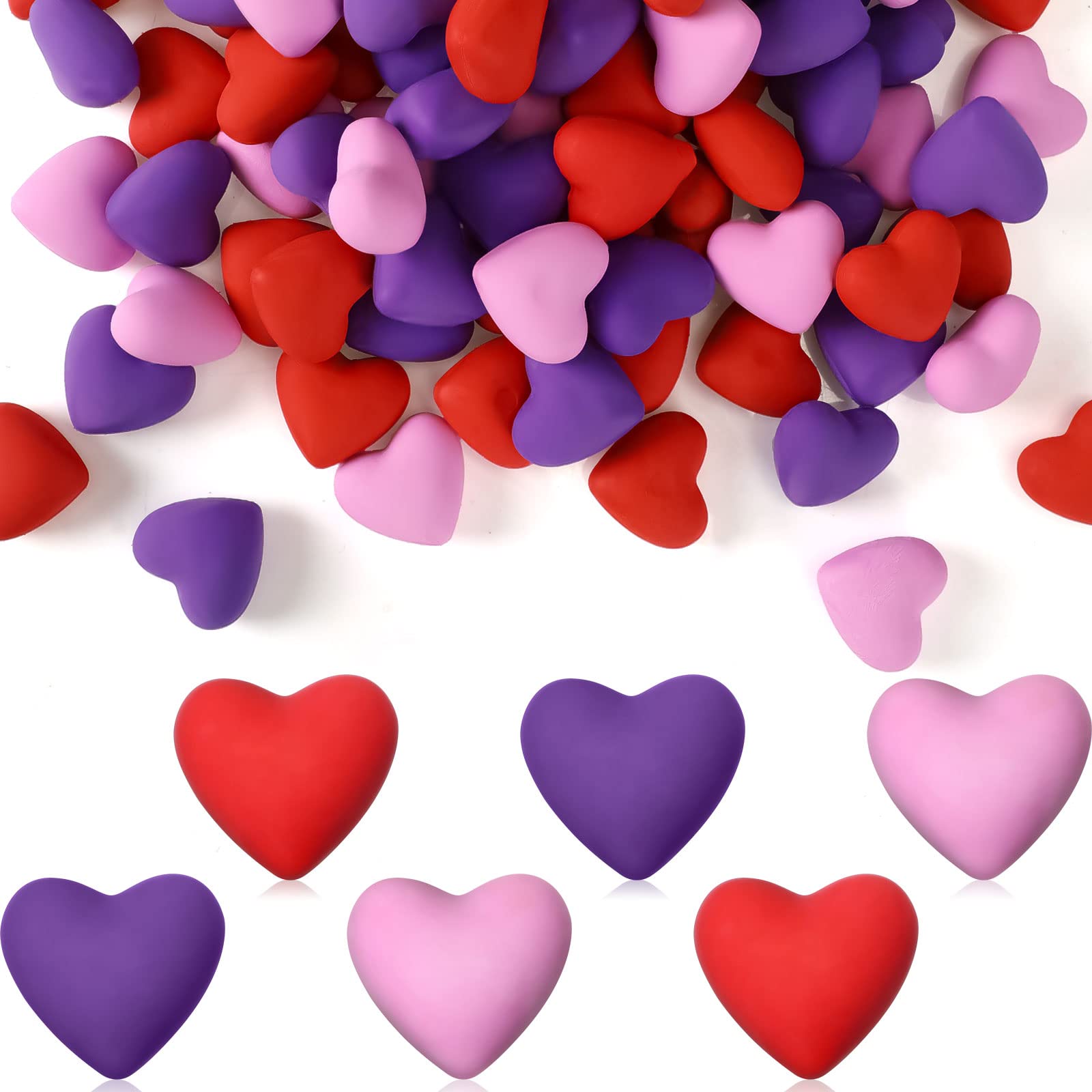 Photo 1 of 120 Pcs Valentine Red Heart Erasers Mini Heart Shaped Erasers for Kids Valentine‘s Day Party Favors School Classroom Student, 1.2 x 1.2 Inch, Red, Pink, Purple
