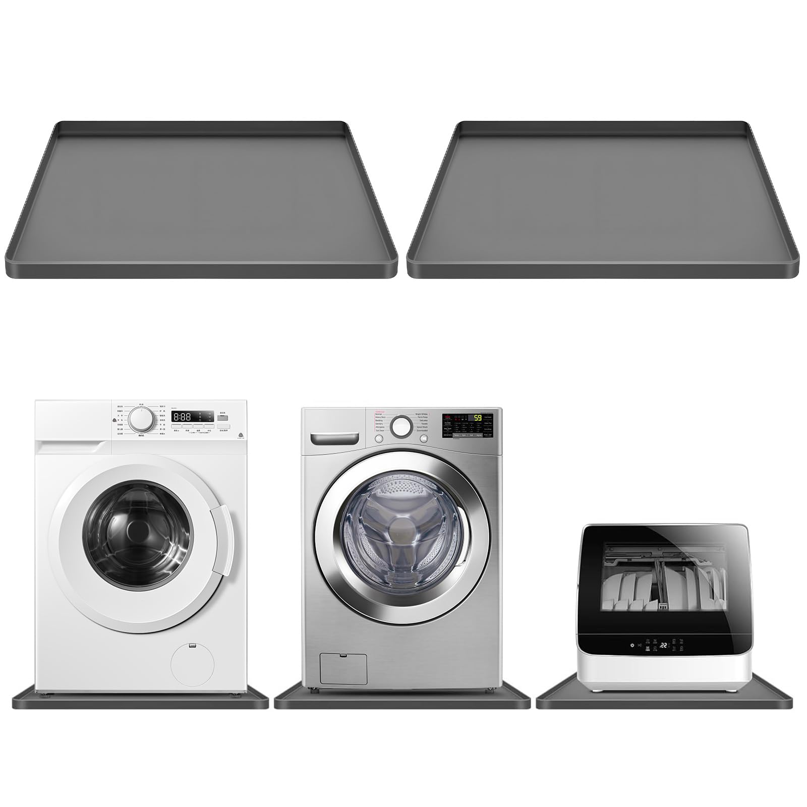 Photo 1 of STARTWO 2 Pack Washing Machine Drip Pan Washer Drain Pan,27"L x 27"W Waterproof Non-Slip Shockproof Soft Silicone Mat with 2cm Raised Edge for Washing Machine Dryer & Floor Protection