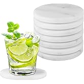 SEHOI Natural White Marble Coasters Set of 8,4 Inch Round Drink Coasters with Non-Slip Feet,Heat Resistant Coaster for Home Decor and Coffee Table