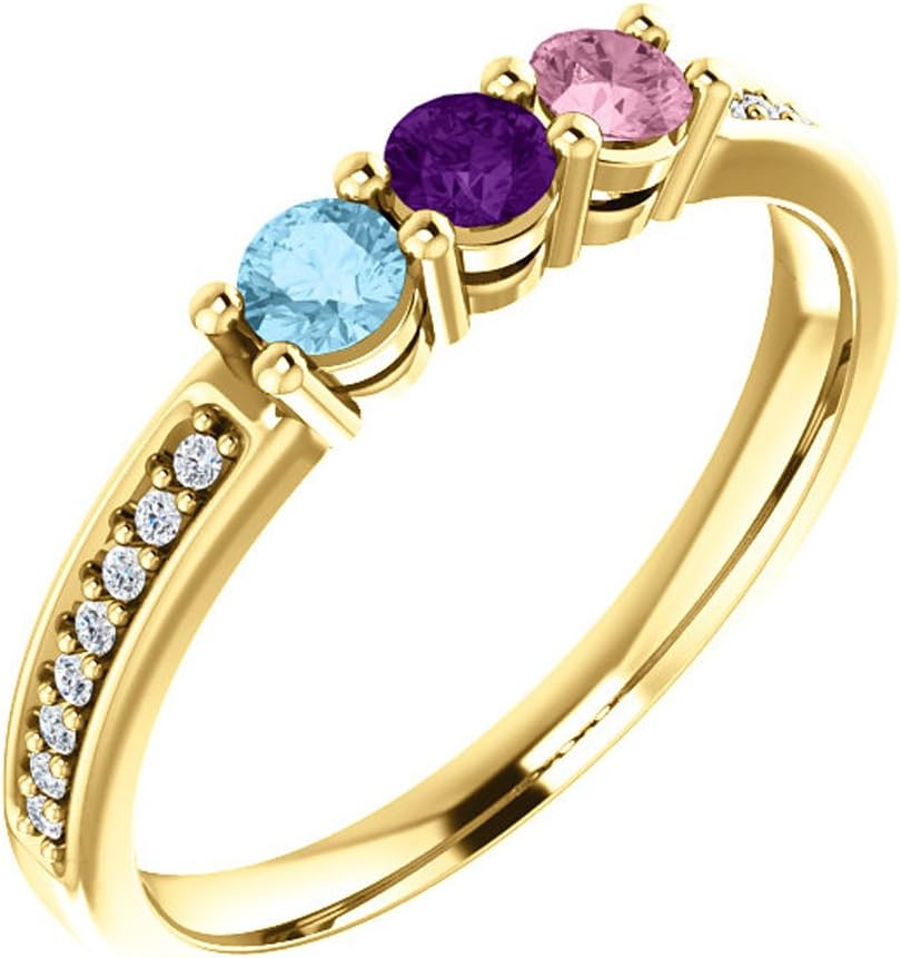 Family Mothers Ring 3 to 5 Birthstones In 10k Yellow or White Gold