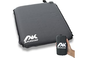 XplrKamp Inflatable Seat Cushion for Airplane Travel Camping Hiking, Comfortable Memory Foam Seat Cushion for Stadium Seat Bleacher, Sports Music Events, Car Truck Driver (1, Grey)