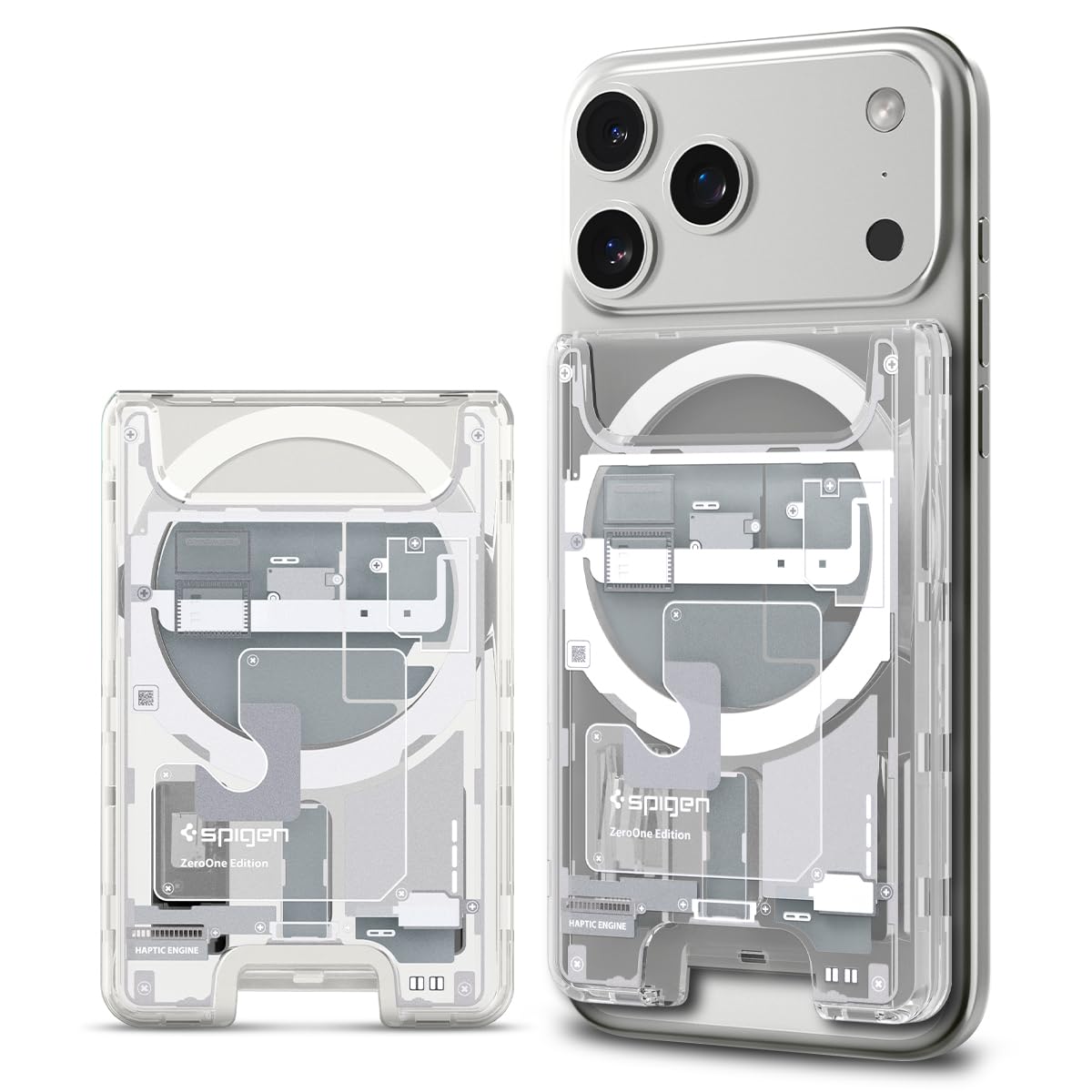 Spigen Ultra Hybrid MagFit Version 1 Magnetic Wallet Card Holder 3-Cards Compatible with iPhone 16/15/14/13/12 Models, MagSafe Accessories - ZeroOne White