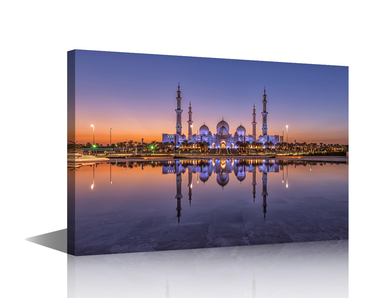 Great Mosque of Abu Dhabi Wall Art UAE Picture Prints on Canvas 1 Pieces Wall Painting Islamic Wall Decoration for Living Room Bedroom Office Framed Ready to Hang (16''Wx 24''H)