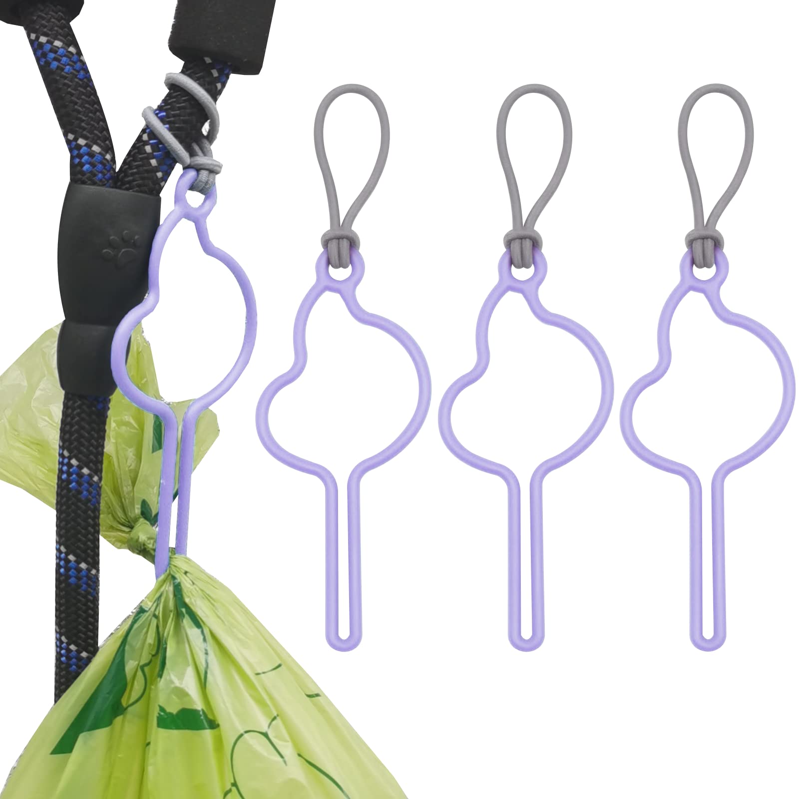 SHAOUMAN Hands-Free Dog Poop Bags Holder with Elastic Rope for Used Poo Bags Handy Waste Bags Carrier for All Leash Pet Potty Bags Clip Leash Dispenser Attachment for Dog Walking(4 Count,Purple)