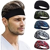 Beister Sports Headbands for Men & Women (5 Pack), Moisture Wicking Sweatbands, Elastic Non Slip Sweat Bands, Athletic Workout Fashion Wide Hair Bands for Running, Cycling, Basketball, Yoga