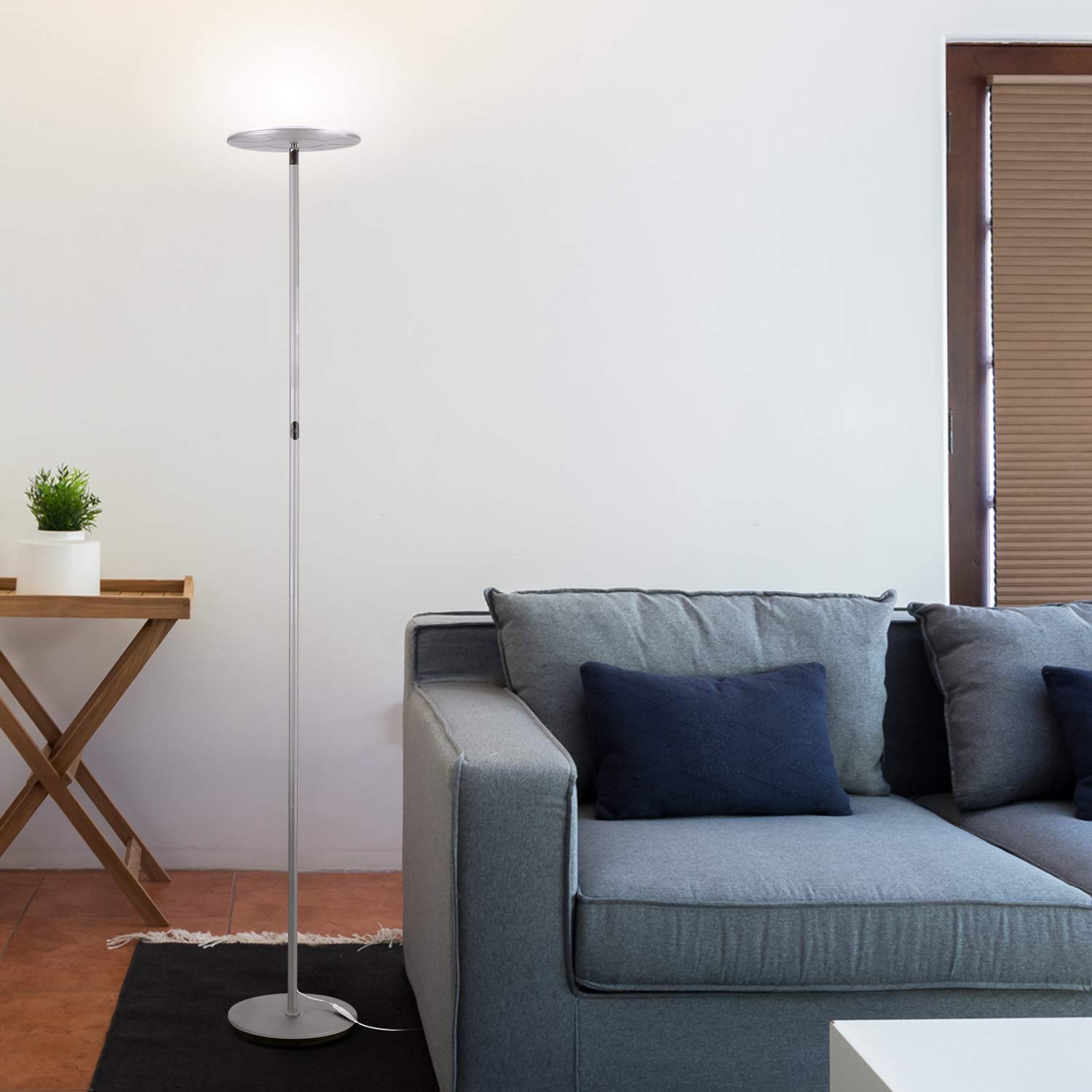 Brightech Sky Flux Dimmable LED Floor Lamp – Super Bright Floor Lamp for Living Room and Offices – Torchiere Standing Lamp with 3 Light Options, Tall Lamp for Bedroom Reading and More - Silver