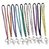 QIDUN 32" All Around Bling Crystal Rhinestones Leather Neck Strap Lanyard for ID Badge Keys Holder (Pack of 10) (10X)