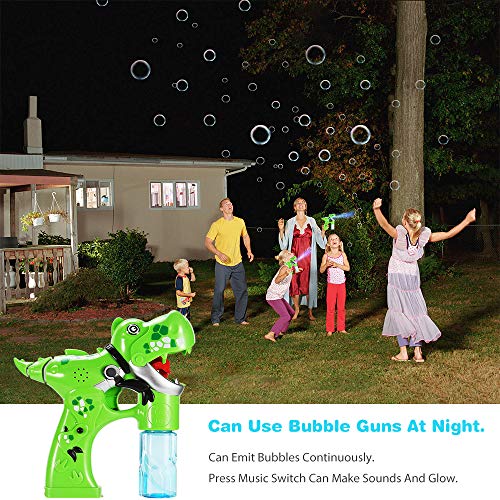 Bubble Gun,Dinosaur Bubble Shooter Electric Music Bubble Dispenser for Toddlers Soap Bubble Blower Toy Automatic Bubble Wand with Music & Lights Extra Refill Bottle Bubble Toy for Kids 3+ Years Old