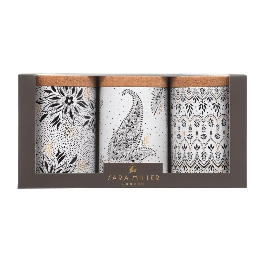 Elite Gift Boxes Sara Miller - Artisanne Noir Set 3 caddies with Cork Lids 106 (d) x 150mm