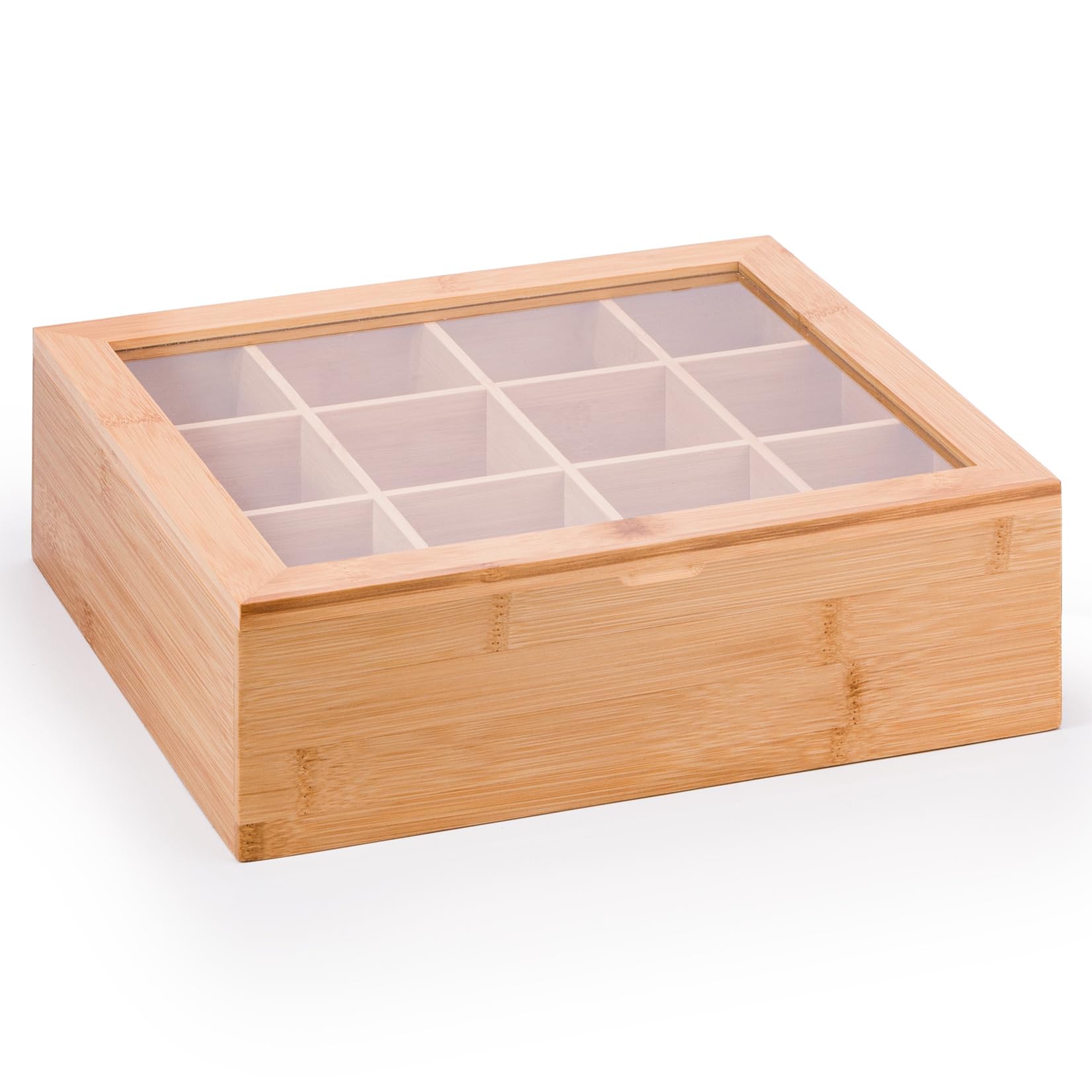 woodluv Tea Box, Tea Bag Organiser, Tea Box for Tea Bags, Tea Bag Holder, Tea Caddy, 12 Compartment Tea tidy