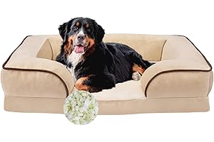PAJEO Orthopedic Dog Bed for Large Dogs, Washable Sofa Couch Style, Supportive Foam, Waterproof Lining, Nonskid Bottom (Tan)