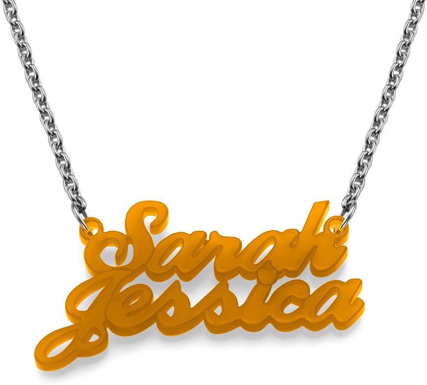 Orange Acrylic Double Name Necklace - Personalised with 2 Names!