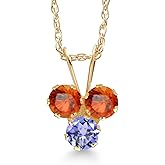 Gem Stone King 14K Yellow Gold Orange Sapphire and Blue Tanzanite 3-Stone Pendant Necklace For Women (0.47 Cttw, Gemstone September Birthstone, Round 3MM, 18 Inch Chain)