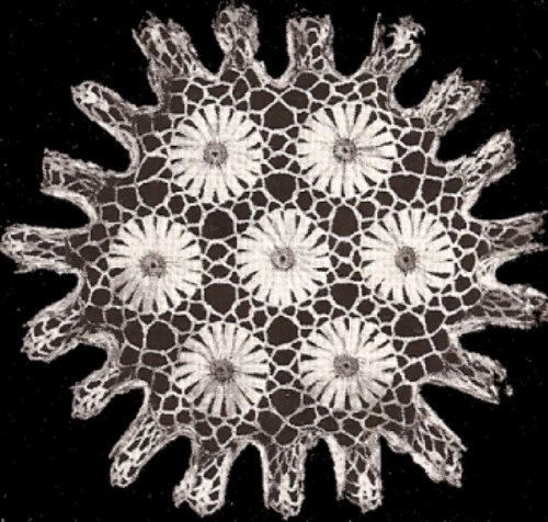 Vintage Crochet PATTERN to make - DAISY Flower Motif ruffle DOILY. NOT a finished item. This is a pattern and/or instructions to make the item only.