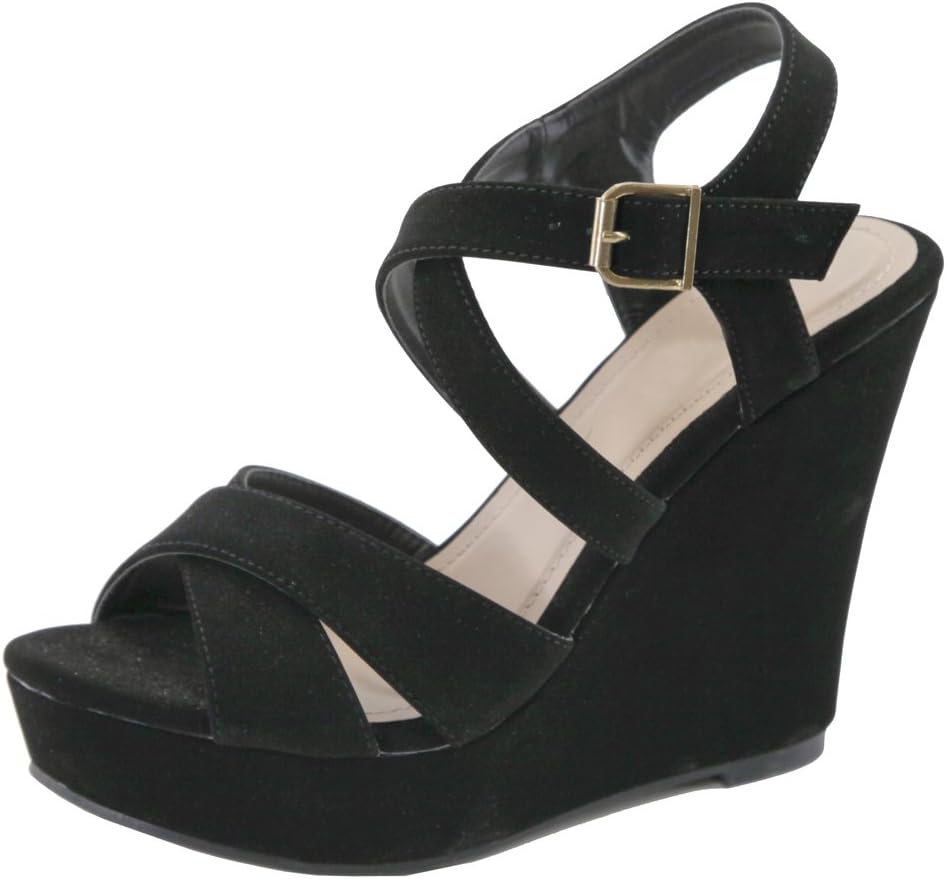 Women's High Heel Sandals Platform Wedges Ankle Buckle Cross Straps Peep Toe Slingback Summer Shoes PS06