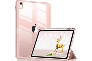 Wenlaty Case Compatible with iPad Air 5th Generation (2022) / iPad Air 4th Generation (2020) 10.9 Inch with Pencil Holder, for iPad Air 5/4 Case, Slim Smart Cover with Clear Back Shell, Rose Pink