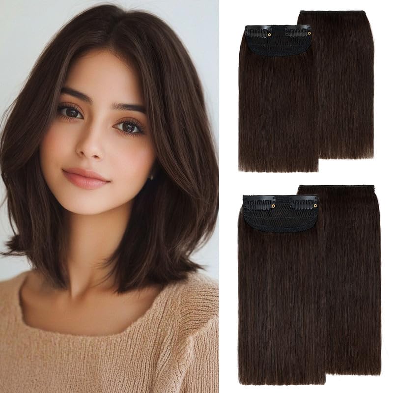 Photo 1 of S-noilite 4 pieces Clip In Short Hair Extensions 100% Remy Human Hair Invisible Mini Short Clip in Hairpiece for Women with Thinning Hair Dark Brown 6 inch&8 inch